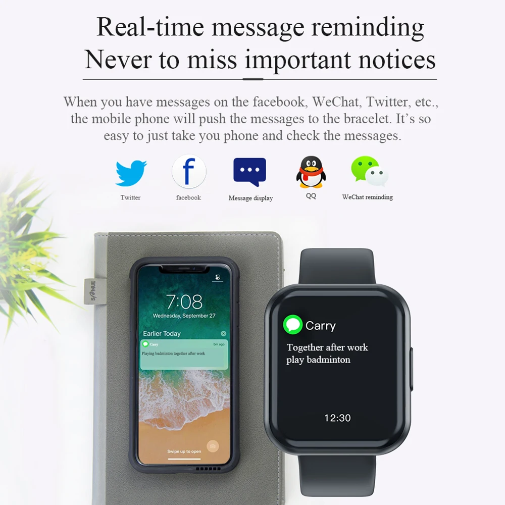 Smart Watch T88 Watches Men Sport SmartWatch for Women Fitness Bracelet Full Touch Screen Waterproof Watch for Android Pk P70