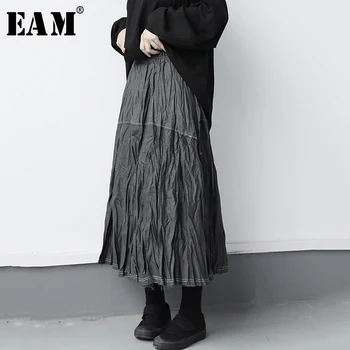 

[EAM] High Elastic Waist Black White Burr Pleated Temperament Half-body Skirt Women Fashion Tide New Spring Summer 2020 1X339