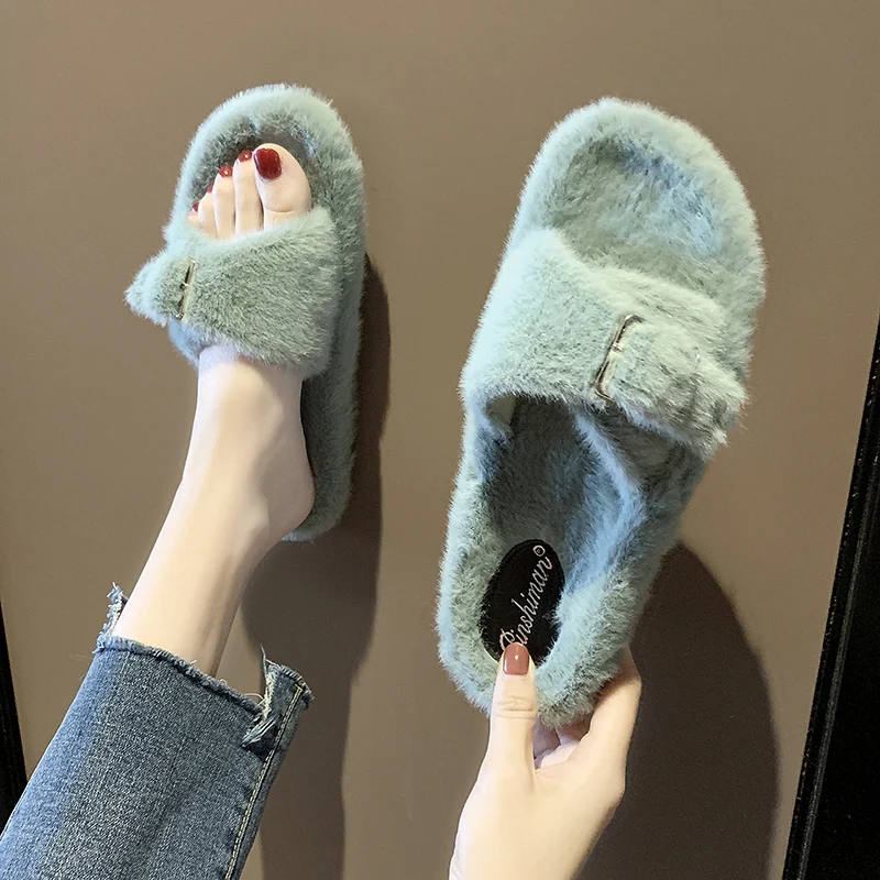 

Women's Slippers 2019 Shoes Without Heel Luxury Slides Pokemon Plush Ladies Flip Flops New Flat Designer Fur Hawaiian Shoes