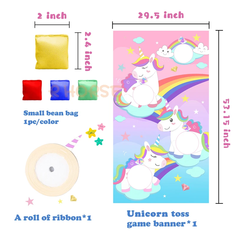 Rainbow Unicorn Horse Banner Party Toss Game Set Indoor Outdoor Bean Bag Toy Birthday Gifts Decor Decoration Supplies for Kids