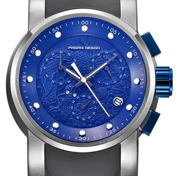 

55 mm Pagani design Blue dial Chronograph Quartz men watches embossed dragon luxury watch silicone fashion Sport men's watches