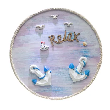 

Mediterranean 3D round resin wall decoration living room bar cafe restaurant home decor wood board decorative ocean paintings