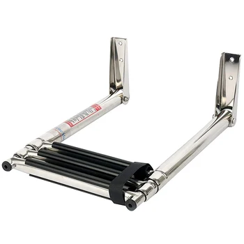 

3 Steps Stainless Folding Boat Ladder Wide Step Telescoping Ladder with Slip-Proof Feet