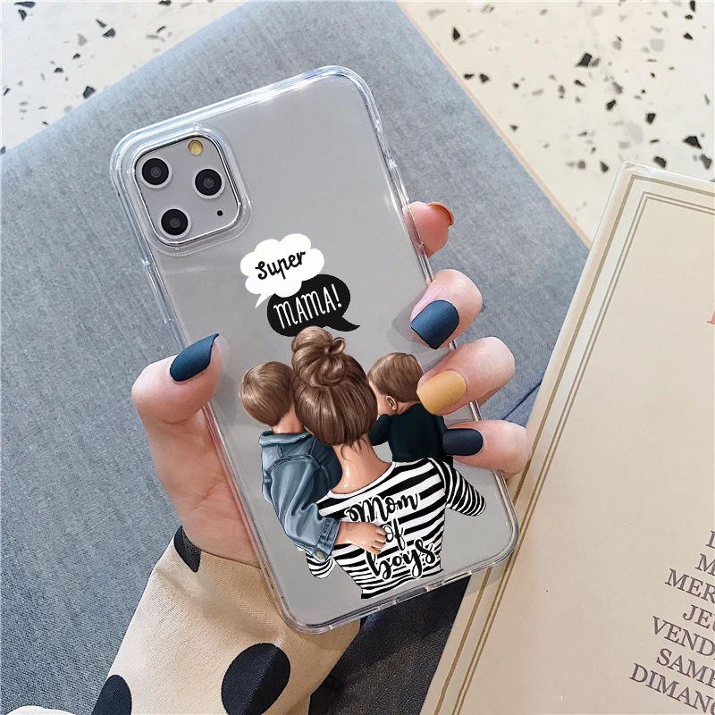 Модный мягкий силиконовый чехол для телефона из ТПУ с надписью Super Mom и Baby Girl iPhone