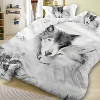 

3D Double Wolf Printing Theme Bed Set Quilt Cover Pillowcases Housewarming Gift Decoration 2pcs/3pcs
