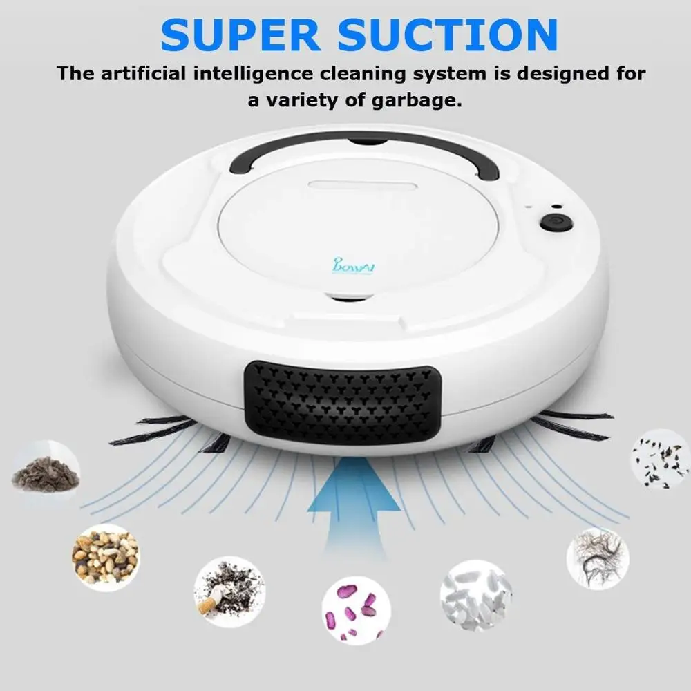 1800Pa Auto Smart Robot Vacuum Cleaner USB Rechargeable Floor Cleaner Dry Wet Sweeping Household 3 in 1 Smart Sweeper Robot