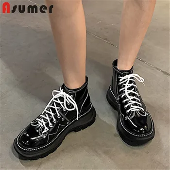 

ASUMER 2020 new fashion casual shoes women ankle boots top quality round toe lace up autumn winter platform boots woman