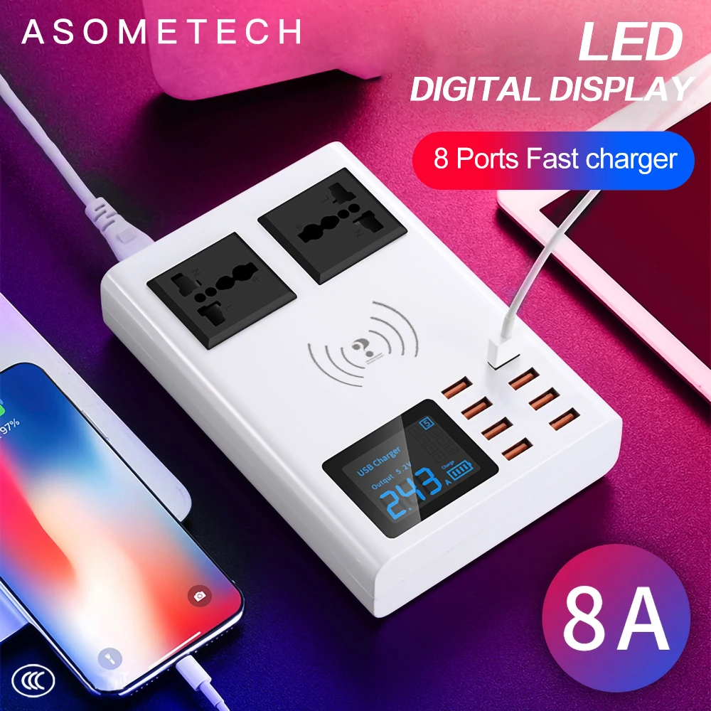 8 Ports Wireless Charger Led Digital Display USB Charger For Android iPhone Adapter Phone Fast Charger For xiaomi huawei samsung