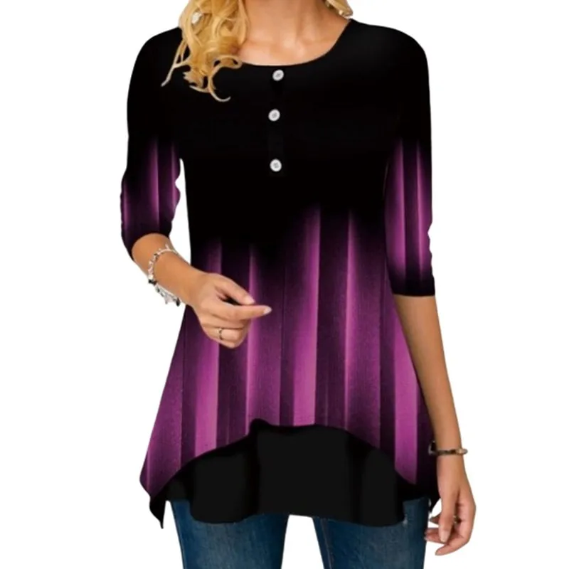 

2020 New Arrival Spring Top Clothes Women Long Sleeve 3D Print Shirts Fashion Buttons Tee Shirt Large Size 5XL Women Long Tshirt