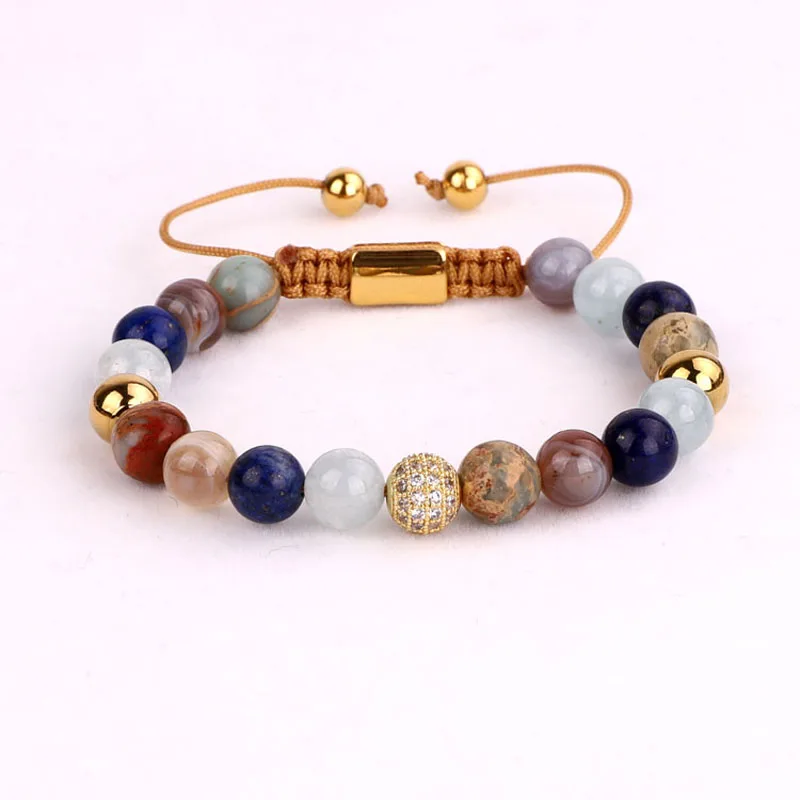 Jaravvi High Quality CZ Micro Pave Ball Natural Stone Handmade Macrame Friendship Bracelet Women Jewelry Gift - Image 3