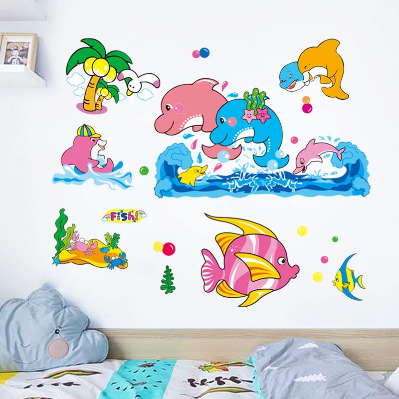 

Ocean world children's room layout bathroom sliding door ceramic tile decoration self-adhesive wall stickers door stickers