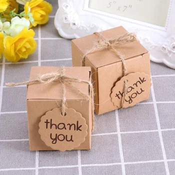 

50Pcs Kraft Candy Box Wedding Favors Baby Shower Chocolate Box Cardboard Gift Box with Thank You Tags Home Party Birthday Supply