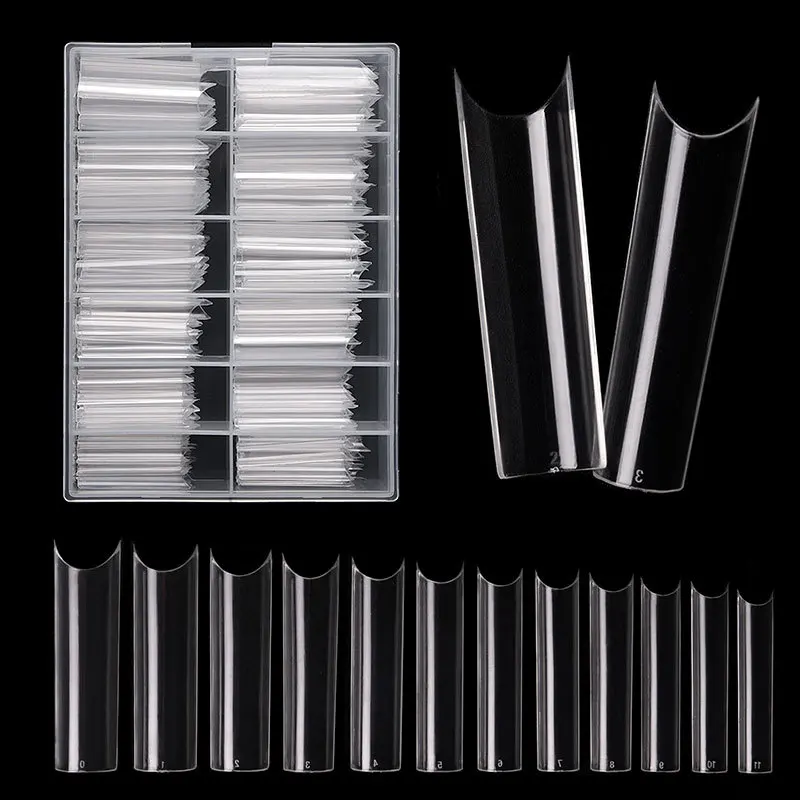 

240pcs XL Extra Long C Curve False Nail Tips Half Cover Extra Long Straight Square Fake Nails for Acrylic Nails with Box