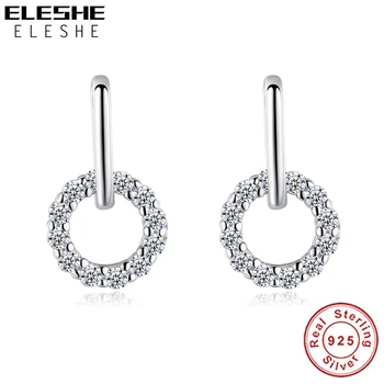 

ELESHE Valentines Day Gift 925 Sterling Silver Earrings Dazzling CZ Crystal Circle Round Stud Earrings For Women Wedding Jewelry