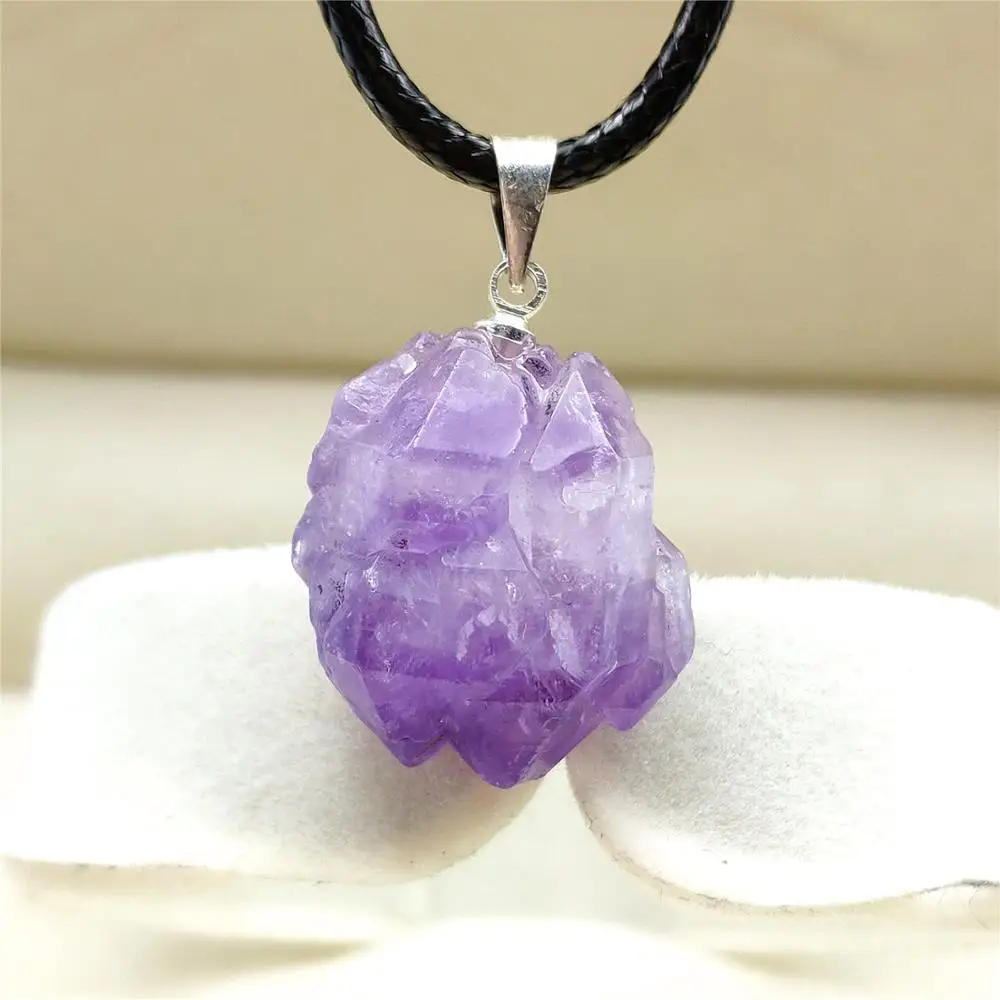 

Newly Natural Lavender Purple Amethyst Quartz Raw Material Crystal Pendant 23x23mm Healing Stone Jewelry AAAA
