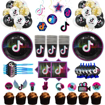 

Hot Tiktok Theme Birthday Party Decoration Tiktok Party Supplies Hot Videos Scene Decoration Balloon Disposable tableware set