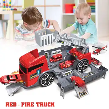 

Children Simulation Fire Engineering Vehicle Parking Lot Educational Pull-back Car Set for Kids Car Model Toys