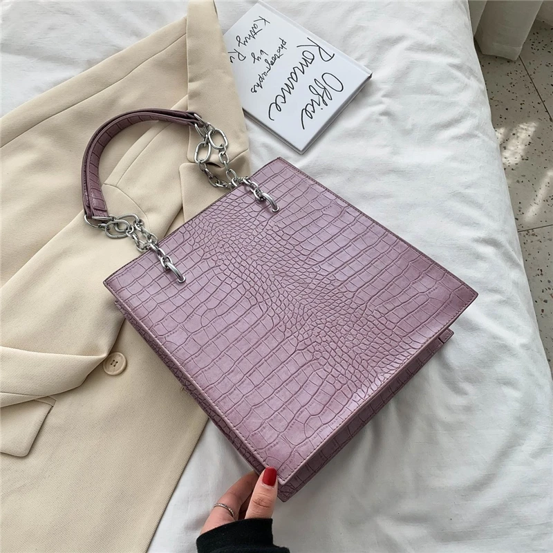 

Burminsa Crocodile Pattern Tote Bags For Women Large Capacity Chain Female Shoulder Bags Work PU Leather Handbags Summer 2020