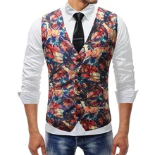 Hot Selling MEN'S Waistcoat Korean-style Suit Vest Men Floral-Print Waistcoat