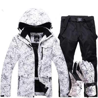 New Thicken Warm Ski Suit Men Women Winter Windproof Waterproof Skiing Gloves Snowboard Jacket Pants Suit Male Plus Size 3XL - Цвет: Color 3