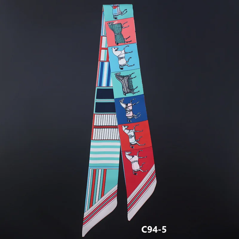 Дизайн шарф лошадь печати женский шёлковый шарф, модный головной шарф бренд небольшой галстук ручка сумка лента длинные шарфы 100*5 см - Цвет: 2
