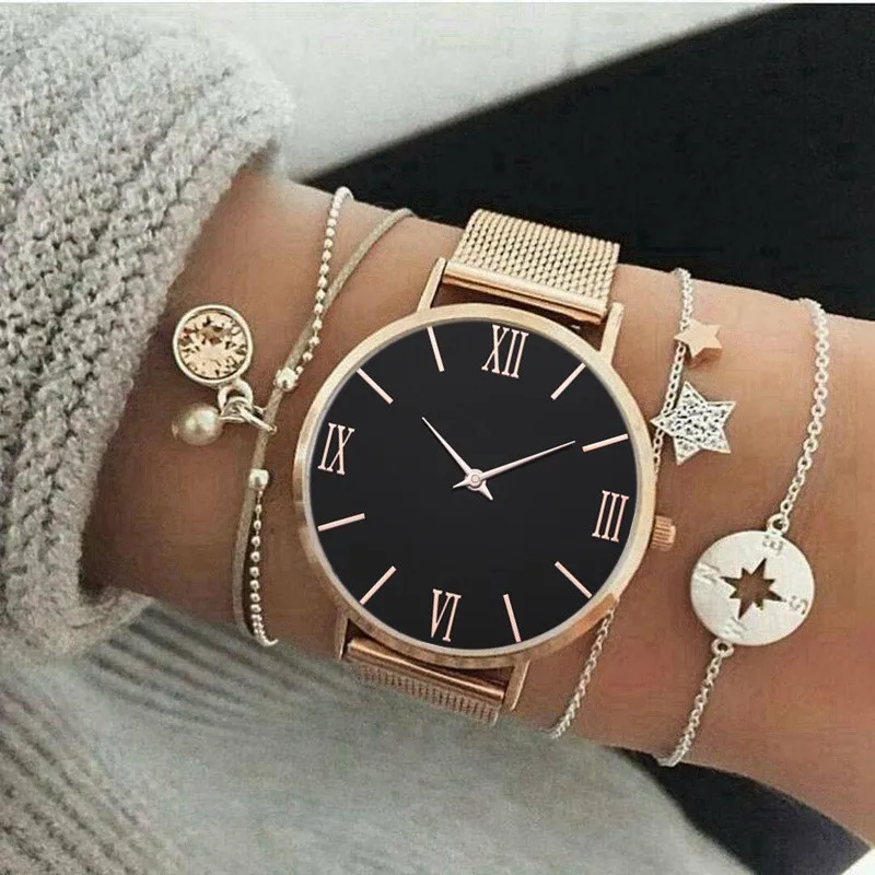 Women Watches Luxury Rose Gold Dial Top Brand Steel Watchband Dress Quartz Watch Roman Numerals Female Clock Zegarek Damski 1