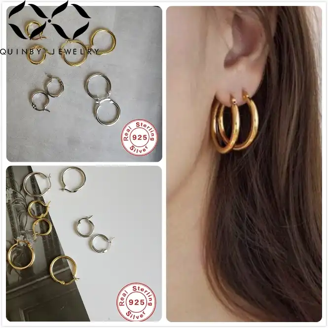 Куинби 925 серебряные серьги для женщин 18 мм золото большой круглый обруч серьги на подарок девочке вечерние aretes Женские Ретро серьги-обручи Q5