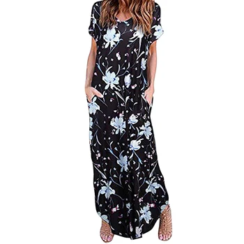 

Pop Women Short Sleeves High Slit Vintage Print Backless Sundresses For Summer Pop 88
