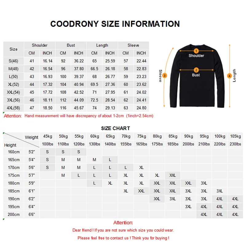 Мужской свитер с круглым вырезом COODRONY черный пуловер толстой теплой подкладкой