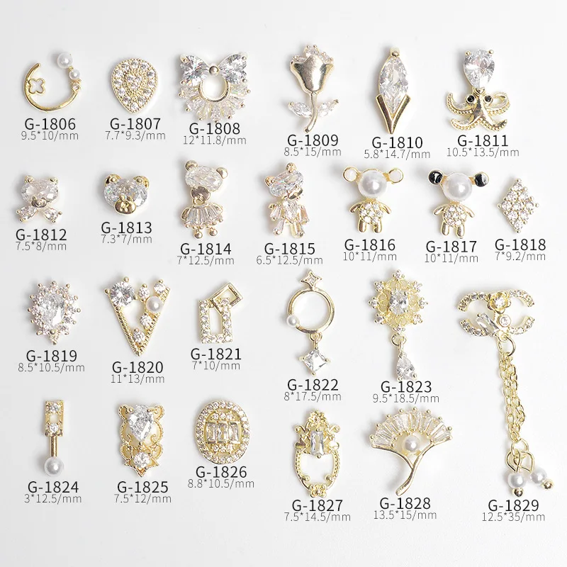 Real Gold Plated Charm Zircon 3D Nail Art Decorations Luxury Shiny Pearl Diamonds Crystal Jewelry Manicure Design Accessories | Красота и