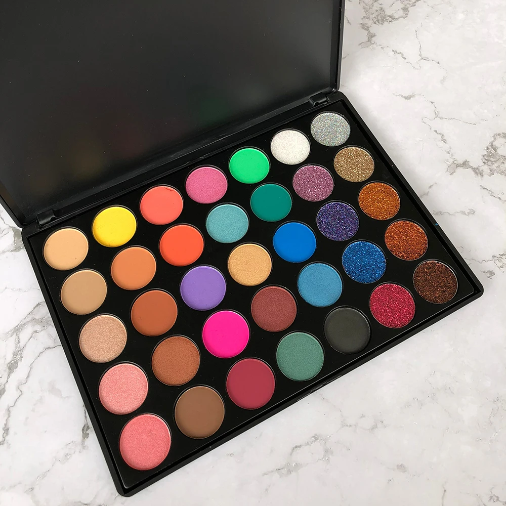 35 Color Matte Shimmer Glitter Eyeshadow Makeup Palette OEM Custom Printed Your Logo Cosmetic Set