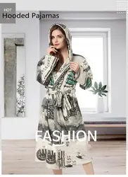 New Printed US Dollar Hooded Nightgown Men And Women's Home Clothes Lacing Warm Flannel Personalized Bathrobe
