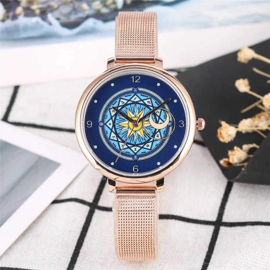 

Sailor Moon Series Women's Watch Quartz Movment Stylish Blue Dial Leather/Stainless Steel Watchband Gifts for Girls Student
