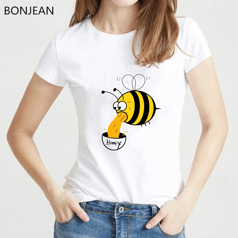 

Summer 2020 Female T-Shirt Kawaii Honey Bees T Shirt Women White Top Female Funny Graphic T Shirts Woman Shirt Drop Shipping