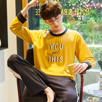 

XIZOU New Arrival Autumn Winter Fashion Men's Pajama Sets High Quality Cotton Long Sleeve Sleepwear Casual Loose Homewear Pyjama