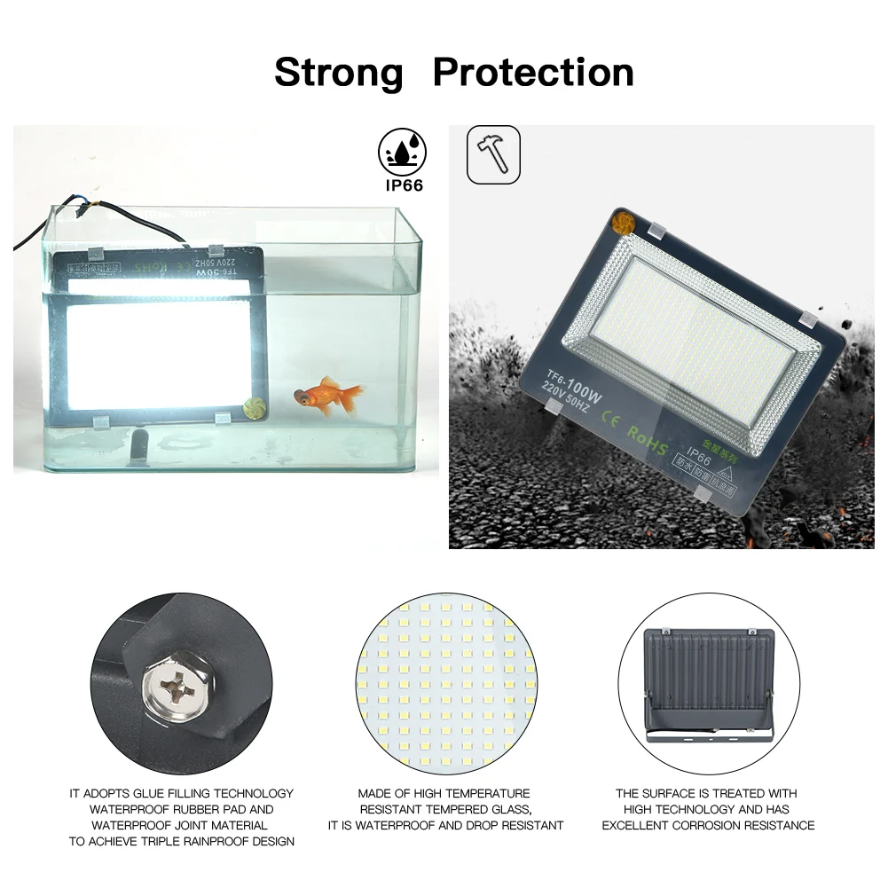 50W100W150W200W Светодиодный прожектор Ip66 водонепроницаемый наружный светодиодный