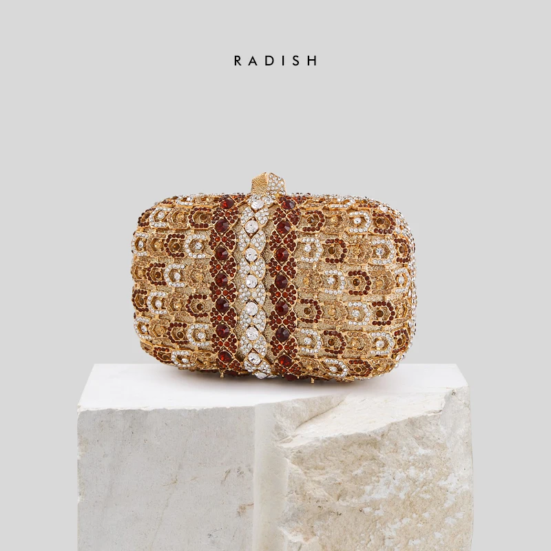 

Radish Design Diamond-Embedded Oval Evening Dress Annual Meeting Clutch Small Chain Handbag Elegant