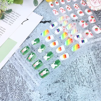 

3 Boxes False Nail Tips Lovely Safe Fake Nails Self-adhesive Artificial Nail for Kids Little Girls (24pcs/Box)