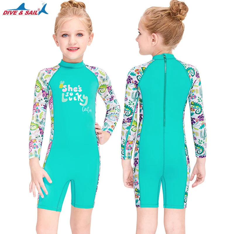 Kid's One Piece Rash Guard Swimsuit, Water Sport, Long Sleeve Swimwear, UPF 50 + Sun Protection Bathing Suits, Rashguards