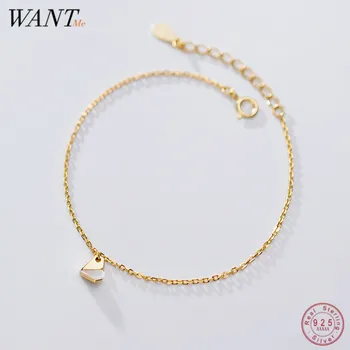 

WANTME Genuine 100% 925 Sterling Silver Simple Golden Love Shell Charm Chain Bracelets&Bangle for Women Minimalist Fine Jewelry