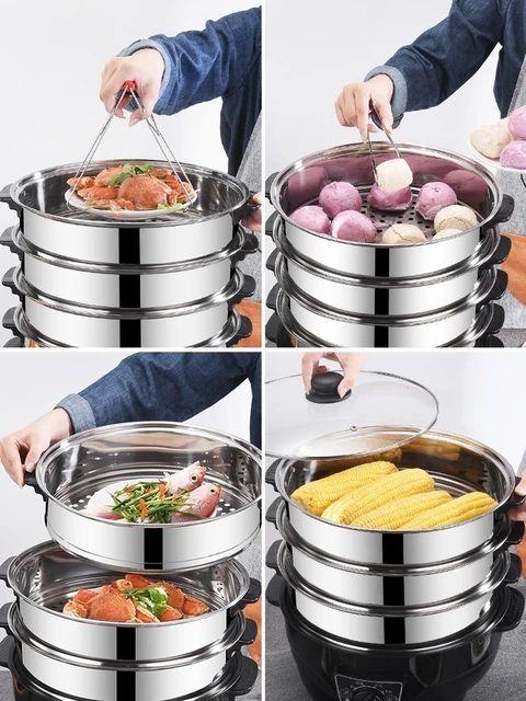 Bear Electric Food Steamer,Stainless Steel Digital Steamer, 3 tier 8L Large  Capacity Vegetable Steamer, Auto Shut-off & Anti-dry Protection