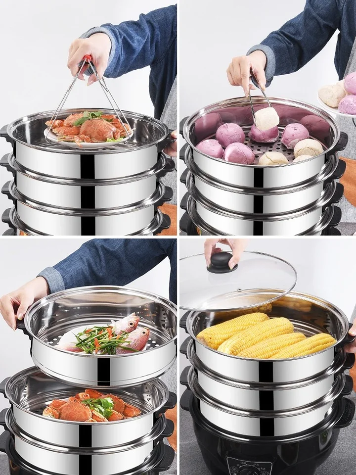 Electric steamer multifunctional household three-layer large capacity  steaming bag vegetables multi-layer stainless