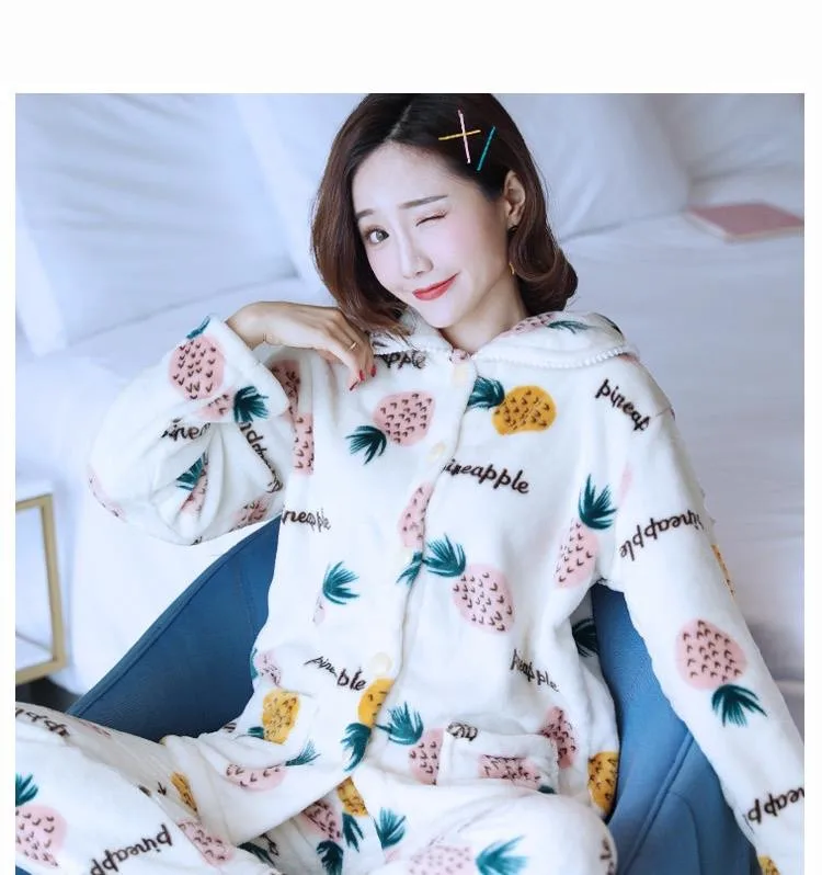 Зимний пижамный комплект, Женская Фланелевая пижама на пуговицах, теплая Сексуальная плюшевая одежда для сна, большой размер, Женская домашняя одежда для мамы, модные пижамы - Цвет: Style 16
