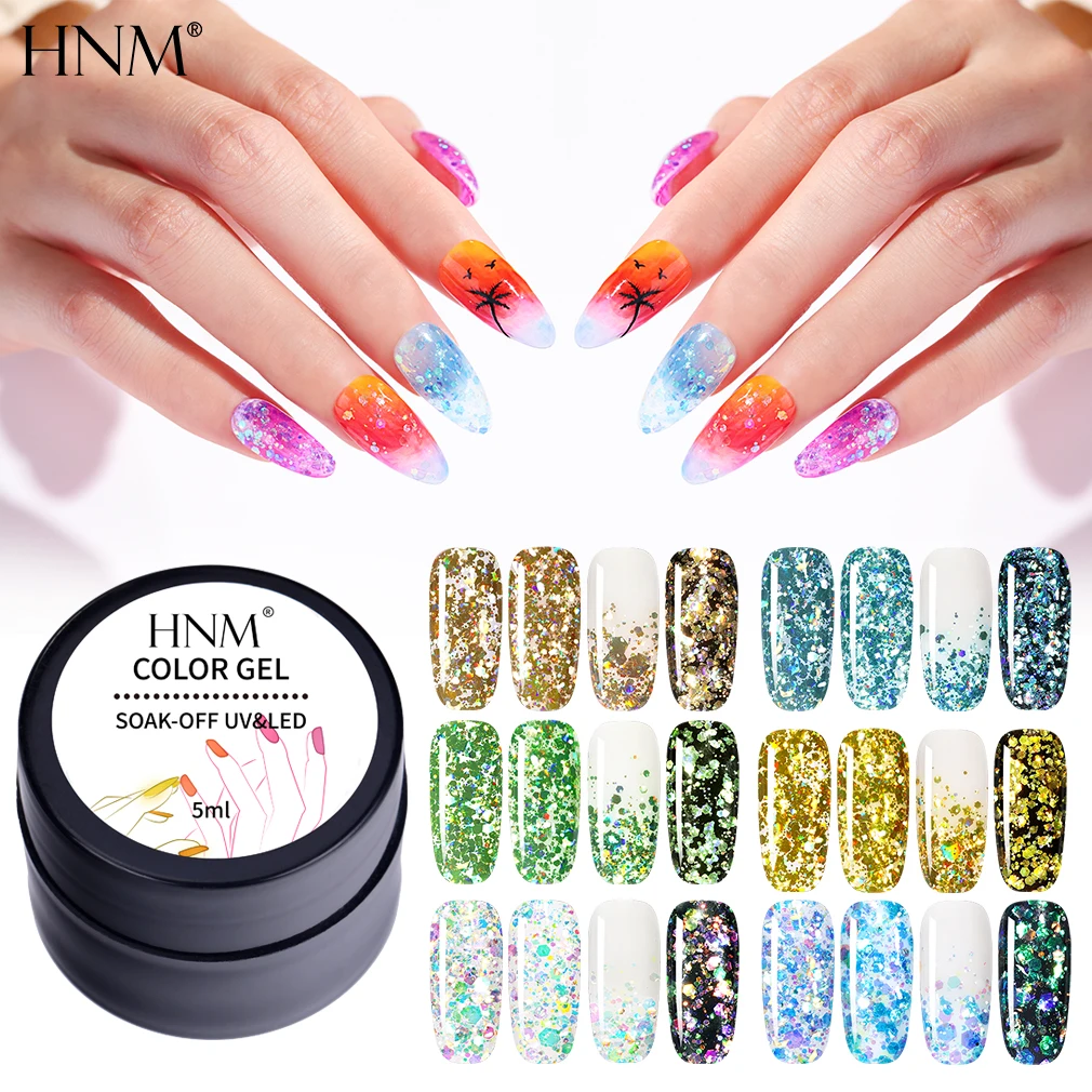 Блестящий Гель лак HNM Jazzy 5 мл для ногтей Vernis замачиваемый УФ светодиодный