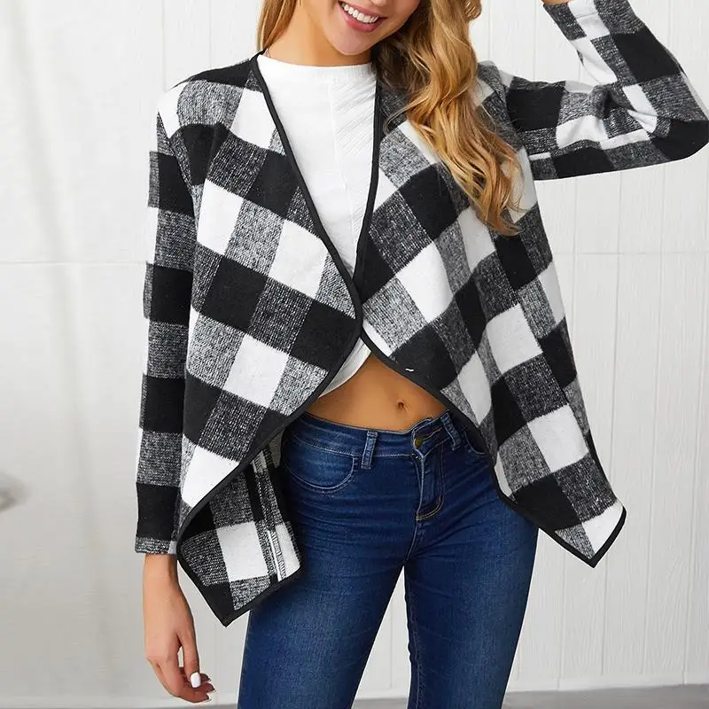 

Charming Vintage plaid thin women blend coat winter Casual red coat cardigan Streetwear oversized short plaid coat outwear 2019