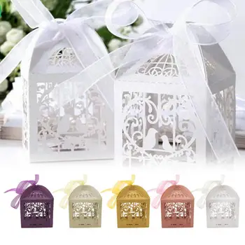 

50Pcs/Set Creative Iridescent Paper Luxury Lace Ribbon Hollow Love Bird Sweets Candy Boxes Gifts Wedding Party Supplies Favor