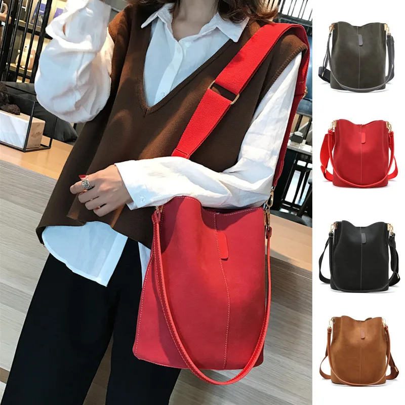 

Bucket Bag Women Luxury Shoulder Handbag Women Tote Bag Vintage Matte Faux Leather Crossbody Bag Black High Quality Large Bag