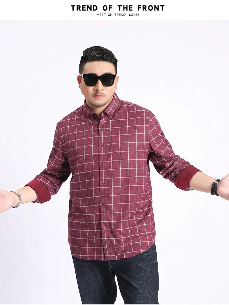 7xl 8xl 9xl большой размер клетчатая осенняя и зимняя красная синяя мужская рубашка с длинными рукавами и лацканами деловая Классическая рубашка 30 лет