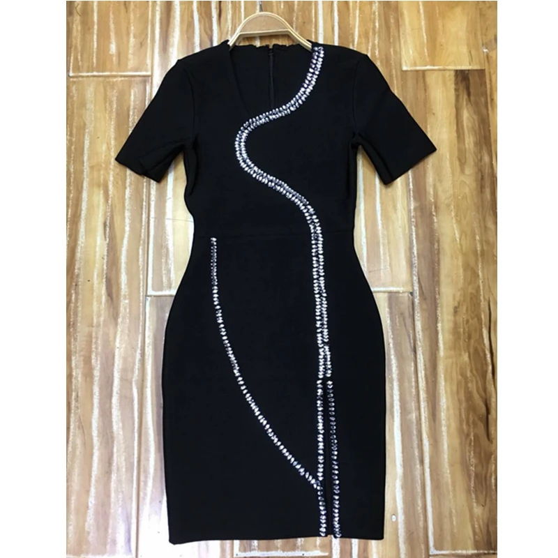 Летнее черное платье с коротким рукавом с бисером vestidos женское коктейльное платье Вечерние платья для девочек Интимная жизнь Клубные платья