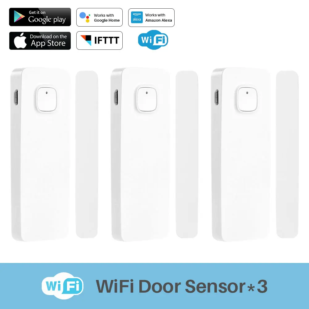 3 Pcs Wi-Fi беспроводной дверной сигнализатор датчик окна детектор Умный дом Охранная сигнализация Tuya приложение Управление работает с Alexa Google Assistant - Цвет: 3 Pcs